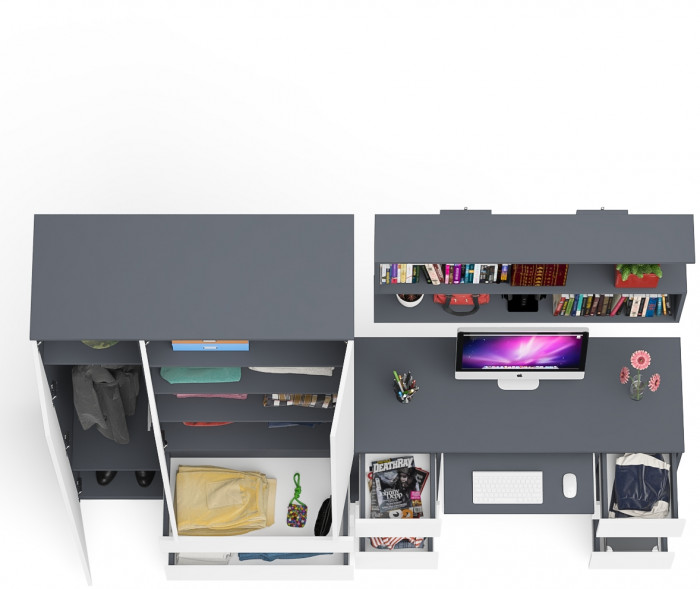 Мори компьютерный стол МС-2 + Шкаф МШ1200.1 + Полка 1200, графит/белый