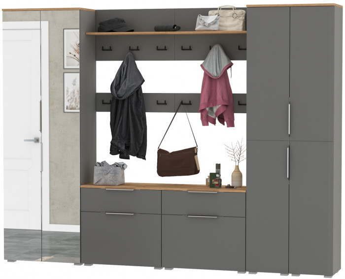 Октава Прихожая 37, серый графит/дуб крафт золотой/фасады МДФ серый графит