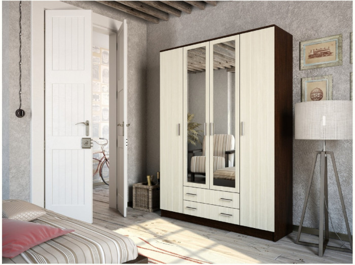 Квадро Шкаф четырёхдверный, Ясень шимо темный/светлый