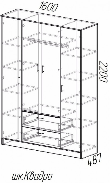Квадро Шкаф четырёхдверный, Ясень шимо темный/светлый