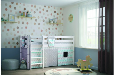 Кровать Соня (вариант 11) низкая с прямой лестницей, белый