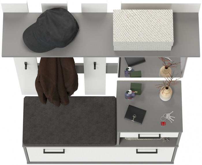 Лира ГК Прихожая 1 2-0714+2-3814 Тумба под обувь + Вешалка с зеркалом, графит/белый