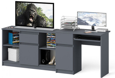 Мори компьютерный стол МС-1 левый + Тумба МТВ1204.1, графит