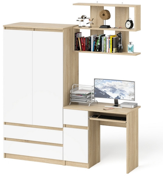 Мори Стол компьютерный МС-1 левый + Шкаф МШ900.1 + Полка 900, цвет дуб сонома/белый, ШхГхВ 180,4х50,4х209,6 см., НЕ универсальная сборка