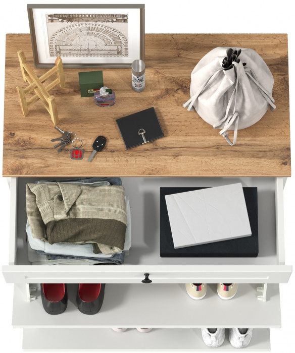 Остин 16.121 Тумба для обуви, белый шагрень/дуб крафт золотой