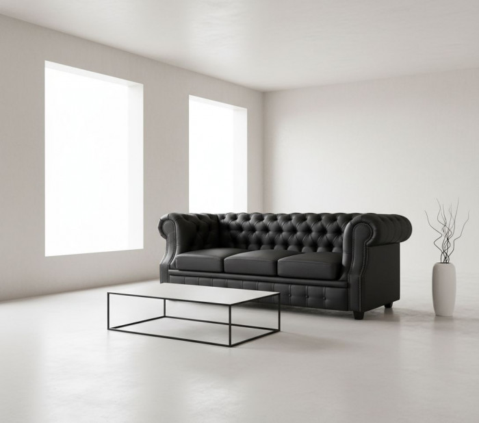 Диван офисный Честер ЛОФТ 3-х местный, экокожа черный