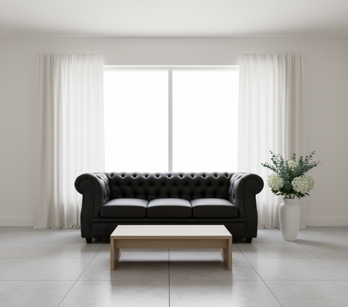 Диван офисный Честер ЛОФТ 3-х местный, экокожа черный