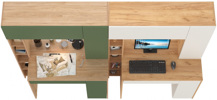 Два стола комп. Комфорт 12.71, гикори рокфорд натуральный/дымчатый зелёный/дуб золотой/белый