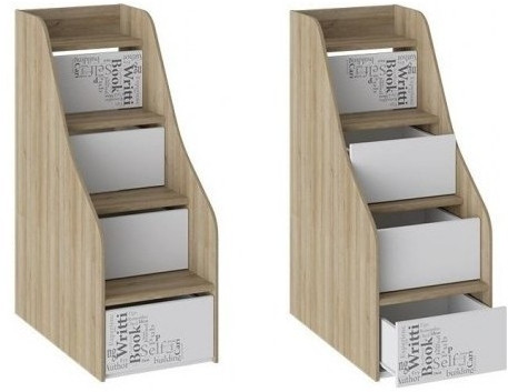 Оксфорд ТД-139.11.12 Лестница приставная с ящиками (Ривьера/Белый с рисунком)