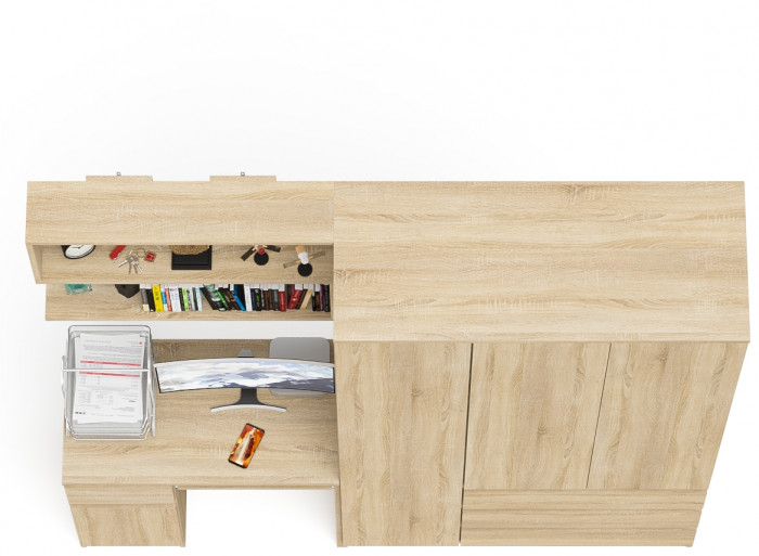 Мори компьютерный стол МС-1 левый + Шкаф МШ1200.1 + Полка 900, дуб сонома