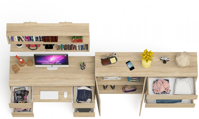 Мори компьютерный стол МС-2 + Комод МК1600.1 + Полка 1200, дуб сонома