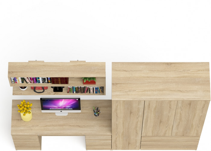 Мори компьютерный стол МС-2 + Шкаф МШ1200.1 + Полка 1200, дуб сонома