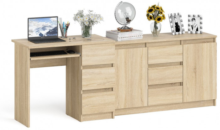 Мори компьютерный стол МС-6 правый + Комод МК1200.3, дуб сонома