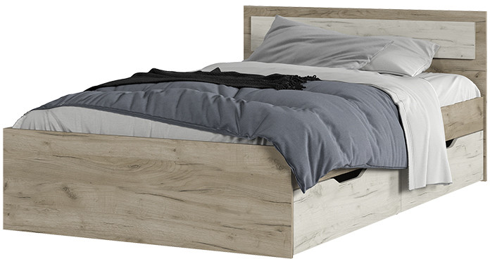 ГАРМОНИЯ КР 606 кровать с ящиками (1,252х0,78х2,032) дуб крафт белый/дуб крафт серый