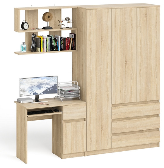 Мори компьютерный стол МС-1 правый + Шкаф МШ1200.1 + Полка 900, дуб сонома