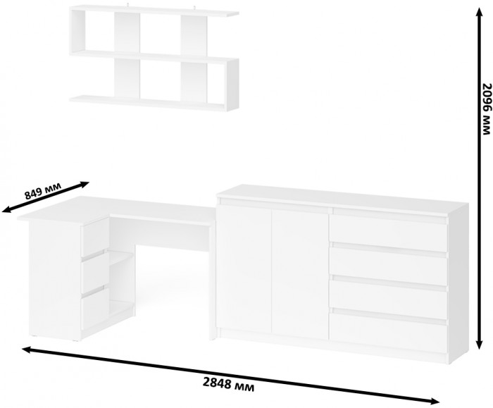 Мори компьютерный стол МС-16 левый + Комод МК1600.1 + Полка 1200, белый