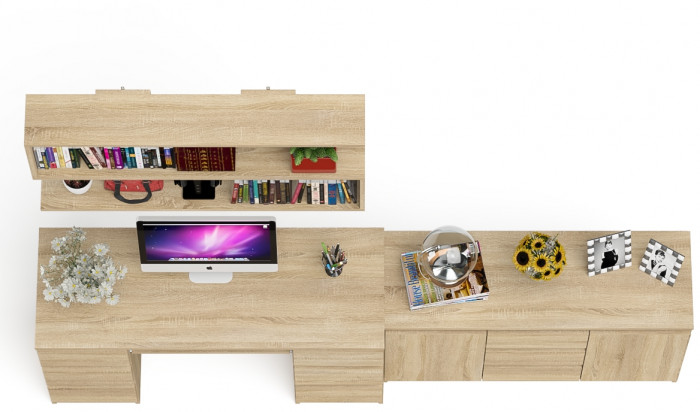 Мори компьютерный стол МС-2 + Комод МК1200.3 + Полка 1200, дуб сонома