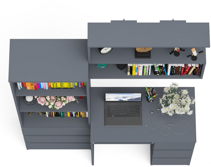 Мори компьютерный стол МС-6 правый + Стеллаж МСТ600.3 + Полка 900, графит