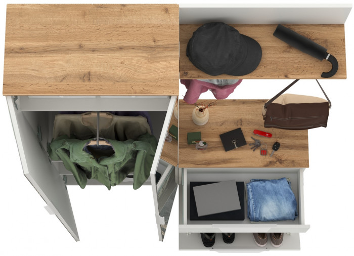 Октава Прихожая 12, белый шагрень/дуб крафт золотой/фасады МДФ белый шагрень