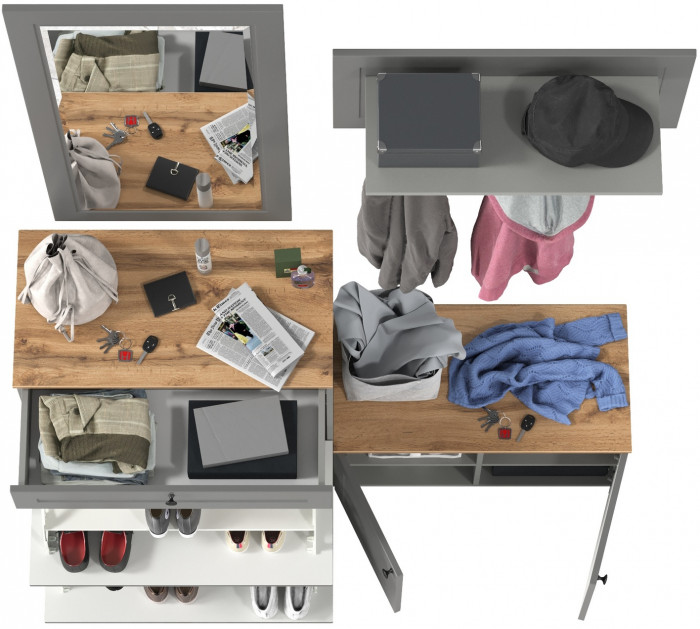 Остин Прихожая 44, серый графит/дуб крафт золотой