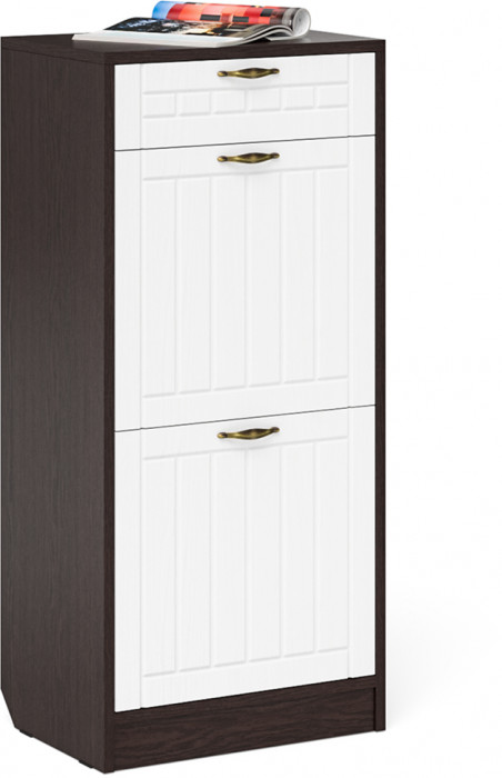 Прихожая П-6 Компоновка № 05, венге/фасады МДФ белое дерево фрезеровка прованс