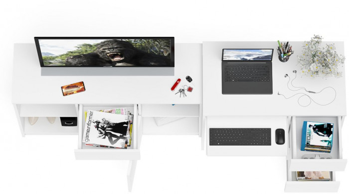 Мори Стол компьютерный МС-6 правый + Тумба МТВ1204.1, цвет белый, ШхГхВ 210,4х50х76,6 см., выдвижные ящики справа, НЕ универсальная сборка