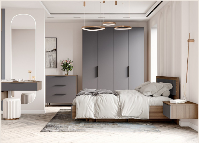 Модульная спальня Роза комп.3, Орех Франклин карамель/Графит скин