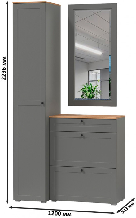 Остин Прихожая 22, цвет серый графит/дуб крафт золотой, ШхГхВ 120х54,3х229,6 см., универсальная сборка