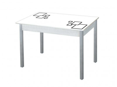 Альфа фотопечать стол обеденный раздвижной / квадраты на белом/бетон белый/металлик