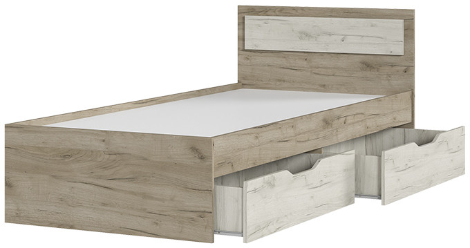 ГАРМОНИЯ КР 608 кровать с ящиками (0,952х0,78х2,032) дуб крафт белый/дуб крафт серый