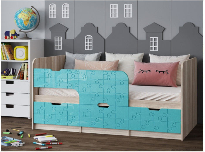 Детская кровать Юниор-9, 80х180 (Лайм глянец, Ясень шимо светлый)