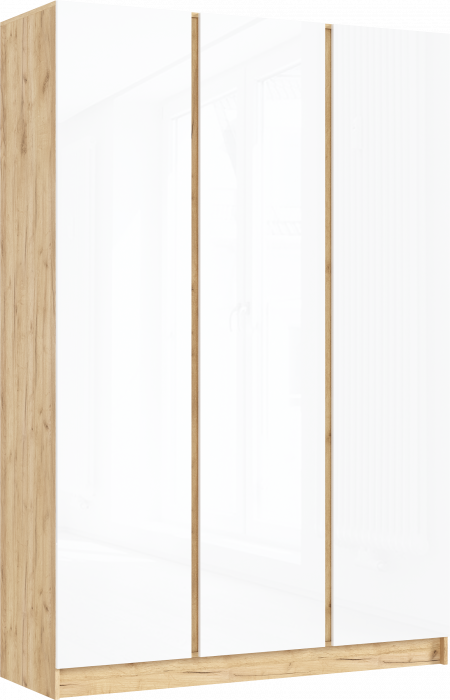 Келвин Шкаф 3-х створчатый 1500, Белый Глянец, Дуб Крафт