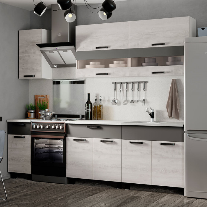 Кухня 2,0м "Дакота" бетон пайн/графит