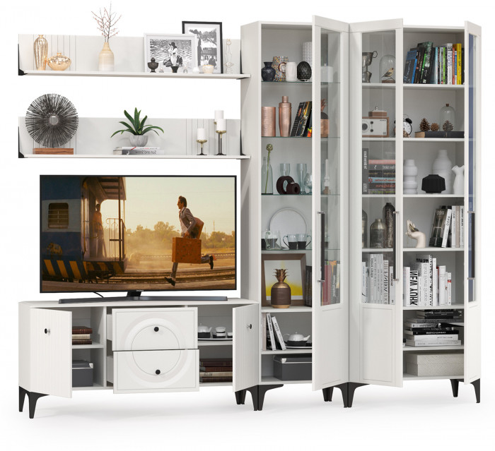 Валенсия Гостиная № 078, ЛДСП белый шагрень/МДФ белый шагрень