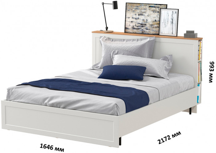 Остин 11.53 Кровать БЕЗ ортопеда, цвет белый шагрень/дуб крафт золотой, ШхГхВ 164,6х217,2х99,3 см., сп. м. 1600х2000 мм, б/м, б/о