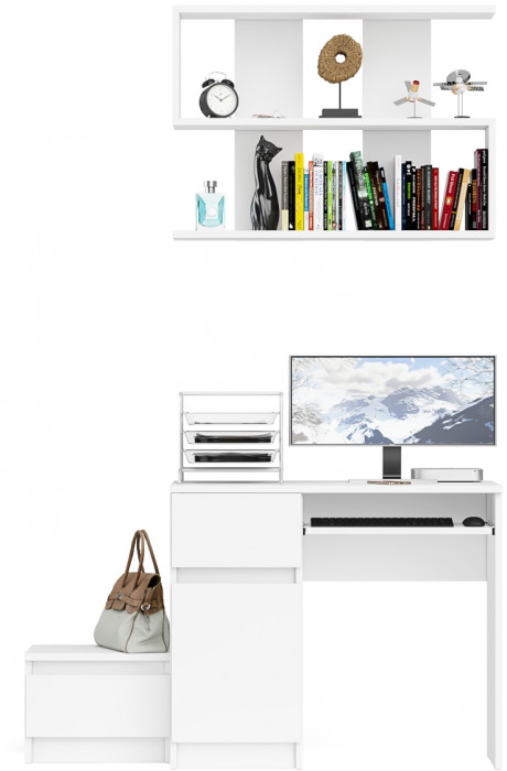 Мори компьютерный стол МС-1 левый + Тумба ТМП400.1 + Полка 900, белый