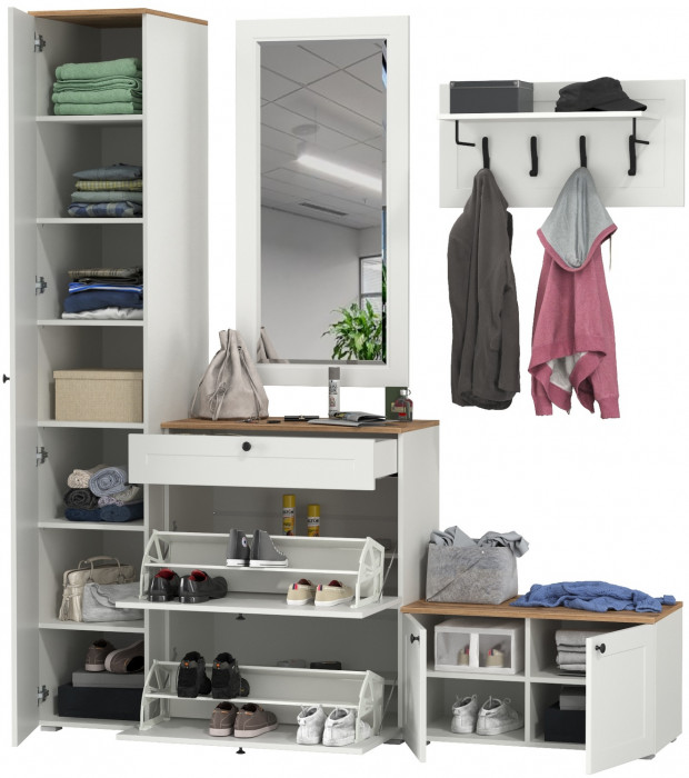 Остин Прихожая 45, белый шагрень/дуб крафт золотой