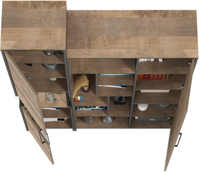 Трувор 13.205 Шкаф-пенал с витриной + 13.206 Шкаф-стеллаж, дуб гранж песочный/интра