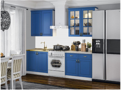 Кухня МДФ Констанция 1600/900 компоновка №3 джинс (Белый, Джинс)