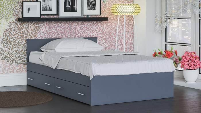 Мори Кровать с ящиками 1200, графит