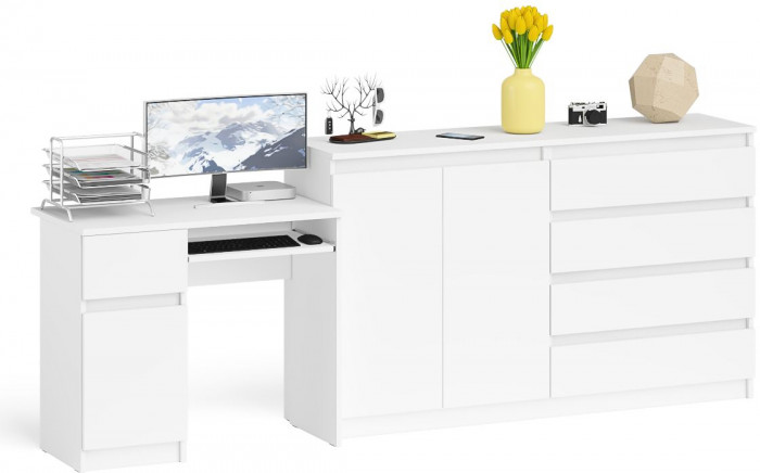 Мори компьютерный стол МС-1 левый + Комод МК1600.1, белый