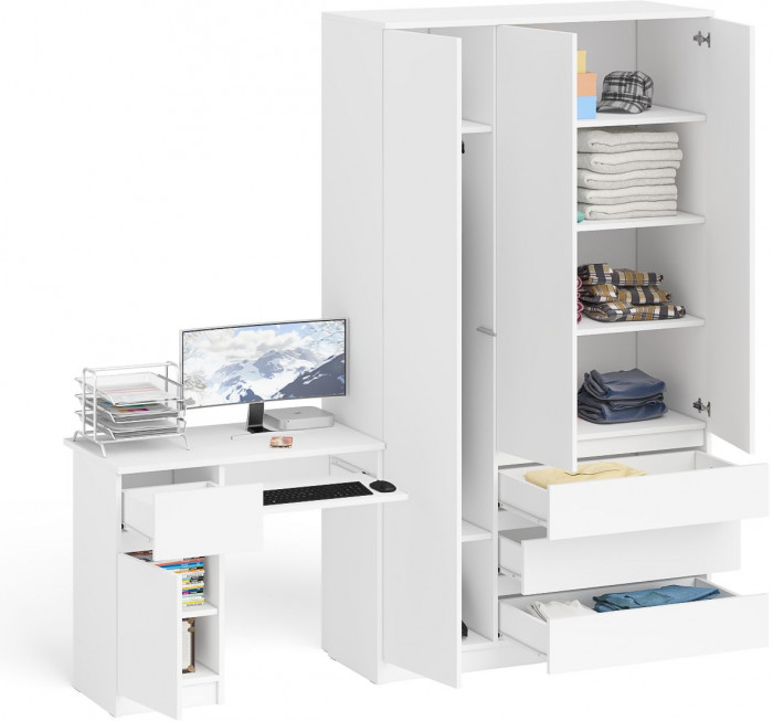 Мори компьютерный стол МС-1 левый + Шкаф МШ1200.1, белый