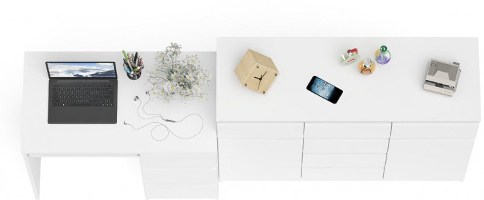 Мори компьютерный стол МС-6 правый + Комод МК1200.4, белый