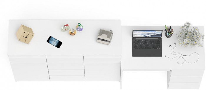 Мори компьютерный стол МС-6 правый + Комод МК1200.4, белый