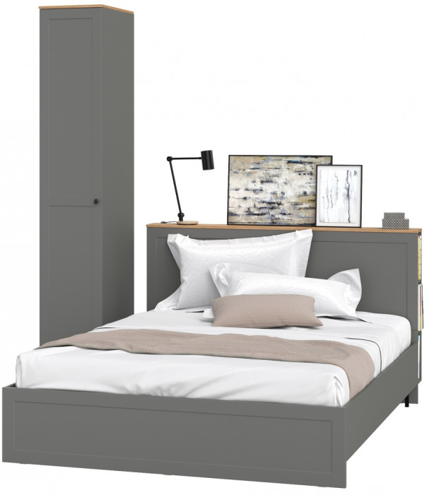 Остин 11.53 Кровать + ортопед + 13.225 Шкаф-пенал, серый графит/дуб крафт золотой