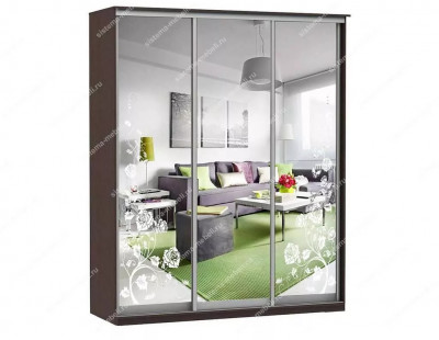 Шкаф купе Модерн 1776х600 3-х дверный 3-х секционный зеркальный с пескоструем №3 венге