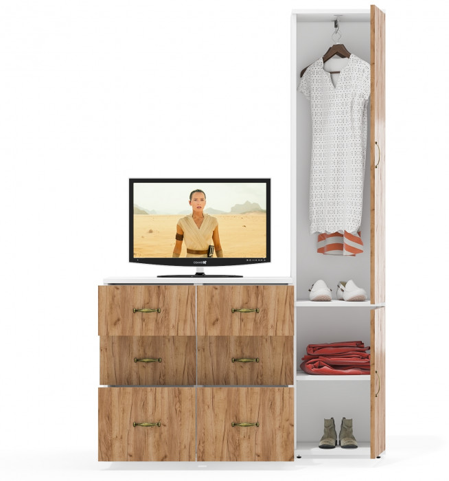 Лидер-8 Пенал МД 21Б + Тумба МД 3.16 + Тумба МД 3.16, цвет белый шагрень/крафт золото, ШхГхВ 120х50х190 см., универсальная сборка