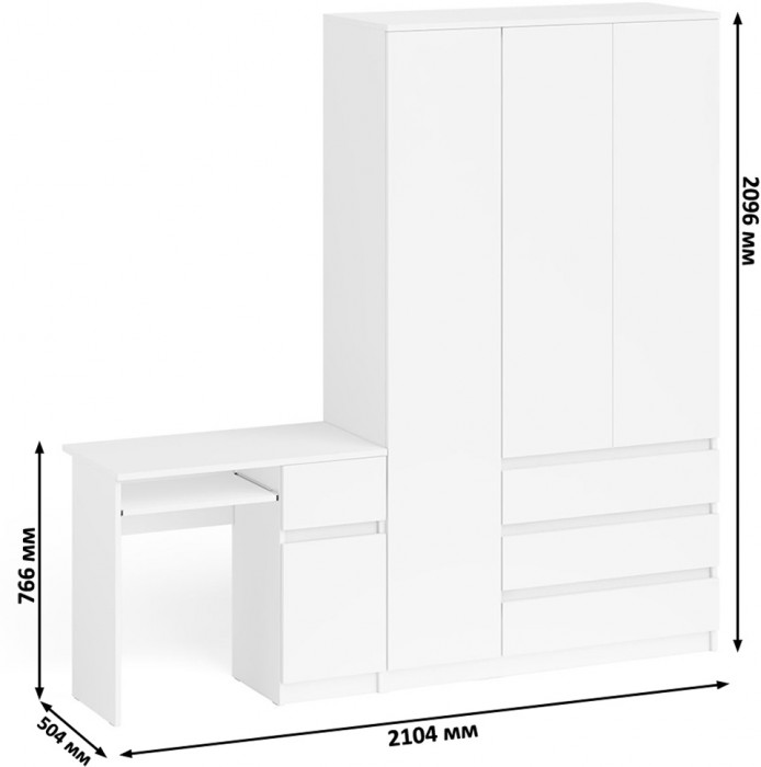 Мори компьютерный стол МС-1 правый + Шкаф МШ1200.1, белый