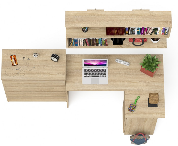 Мори компьютерный стол МС-16 правый + Комод МК800.4 + Полка 1200, дуб сонома