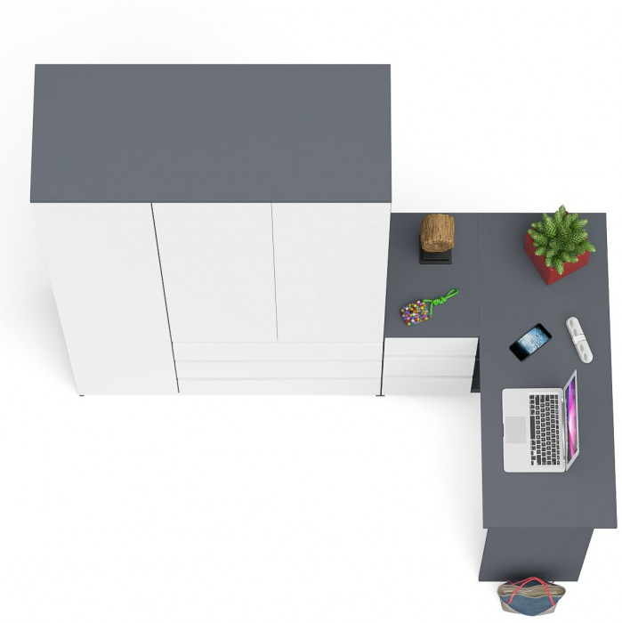 Мори Стол компьютерный МС-16 левый + Шкаф МШ1200.1, цвет графит/белый, ШхГхВ 244,8х84,9х209,6 см., выдвижные ящики слева, НЕ универсальная сборка